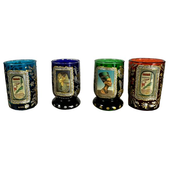 Hand Painted Egyptian Espresso Shot Glasses (Lot of 4) - Picture 2 of 7
